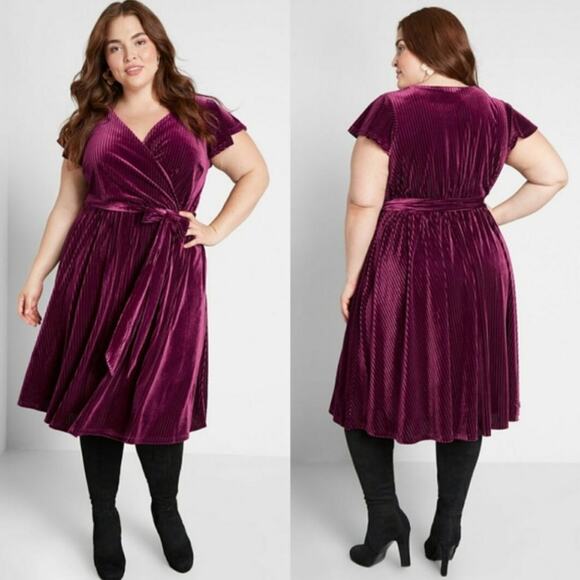MODCLOTH Timeless Embrace Ribbed Velvet Midi Dress Red Raspberry {K39} - Picture 1 of 5